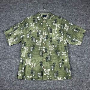 Sideout M Men's Aloha Hawaiian Shirt Olive Palm Print Cotton